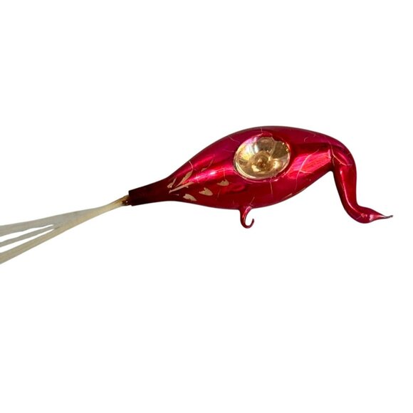 Antique Lauscha Glass Bird Ornament Red Reflector Spun Glass Tail 1930s–40s Germ - Picture 3 of 7